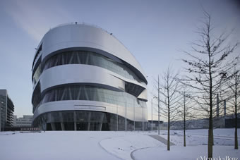 The new Mercedes-Benz Museum Exterior View During the Day