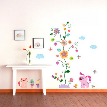 Bright and Colorful Flowers Wall Stickers in Small Living Room Amazing Wall Stickers Design, Give Pleasing Atmosphere in Rooms