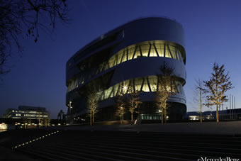 The new Mercedes-Benz Museum Exterior View At Night