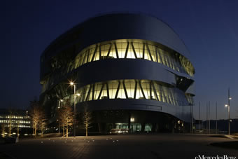 The new Mercedes-Benz Museum Exterior View At Night